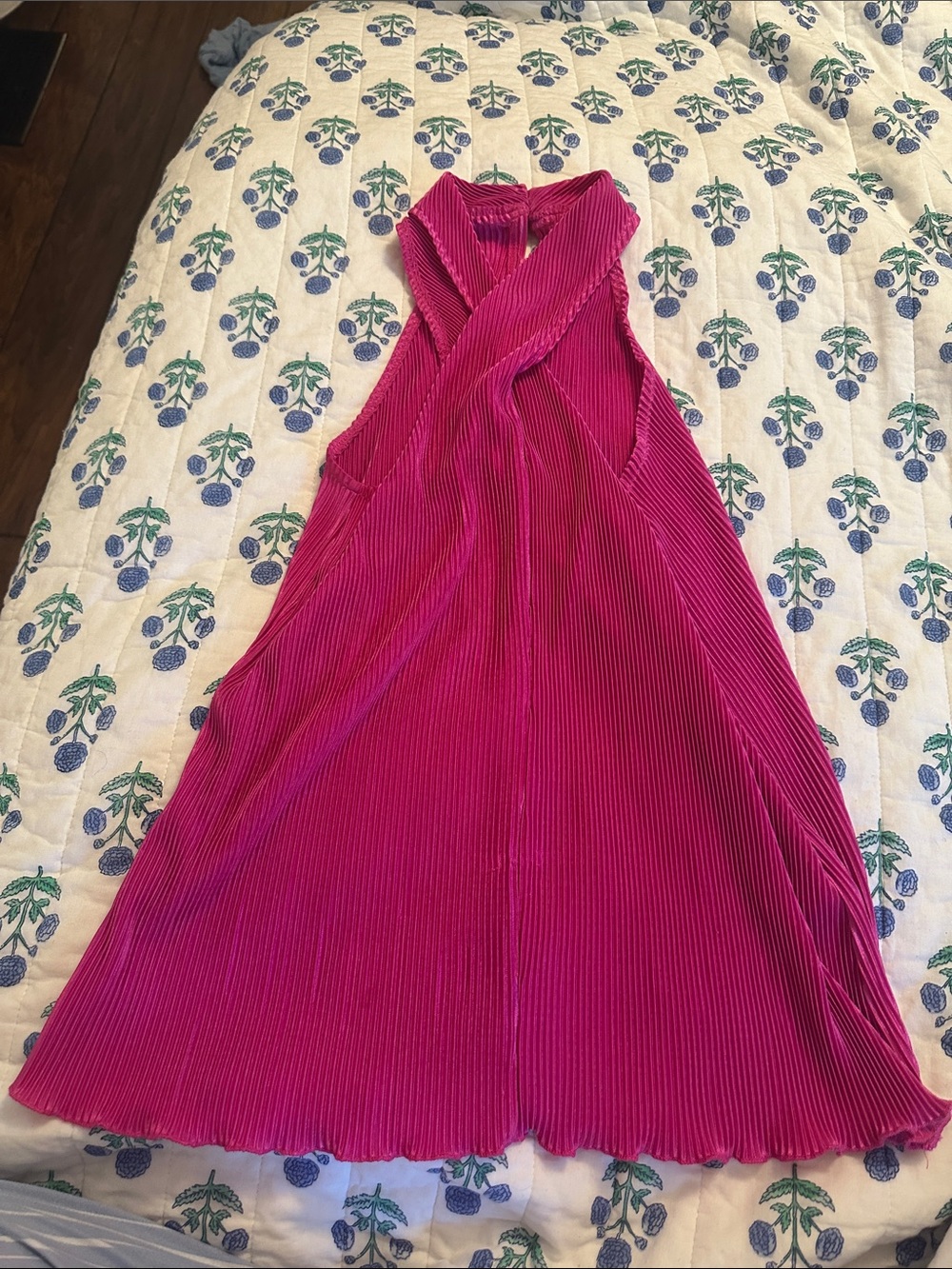 Fuchsia Pleated Halter Midi Top